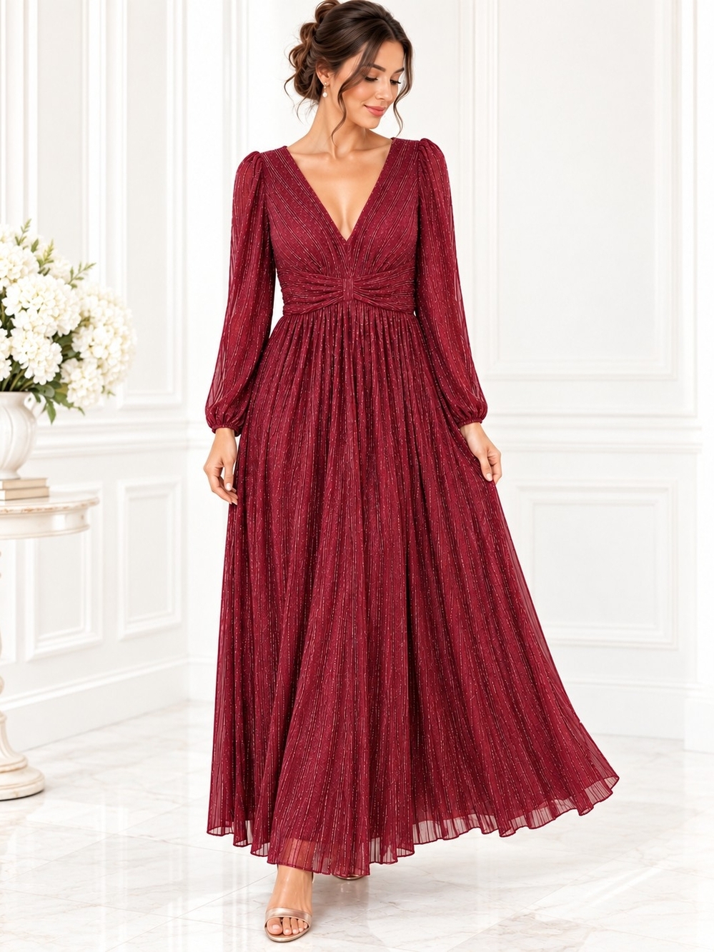 Ever Pretty Burgundy Shimmer Maxi Special Occasion Dress | Size 1XL Built-In Bra